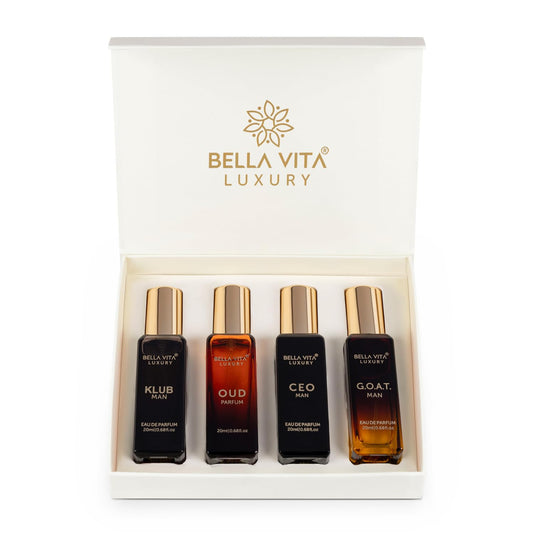 Bella Vita Luxury Man Perfume Gift Set 4 x 20 ml for Men with KLUB, OUD, CEO, G.O.A.T Perfume | Woody, Citrusy Long Lasting EDP Fragrance Scent perfume from Bella Vita Luxury