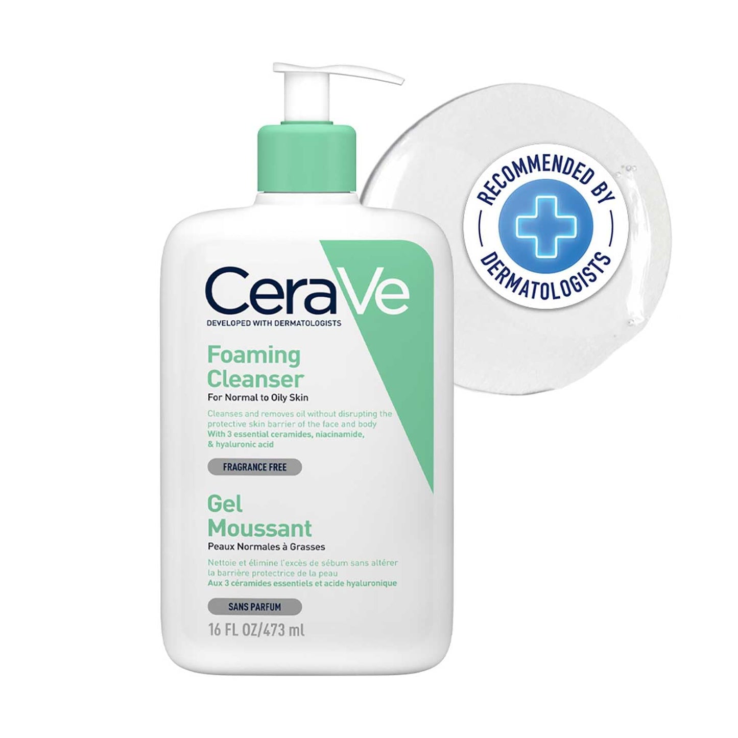 CeraVe Foaming Cleanser For Normal To Oily Skin (473ml) - Dermatologist-Developed Facewash | Non-Comedogenic And Fragrance-Free Cleansers For Acne-Prone Skin cleansing foam from cerave