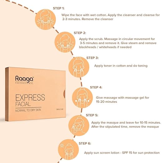 Raaga Professional Express Facial Kit (1+1) | Normal to Dry Skin| One time Facial Kit with 6 Sachets, 35gm facial Kits from HAVIN