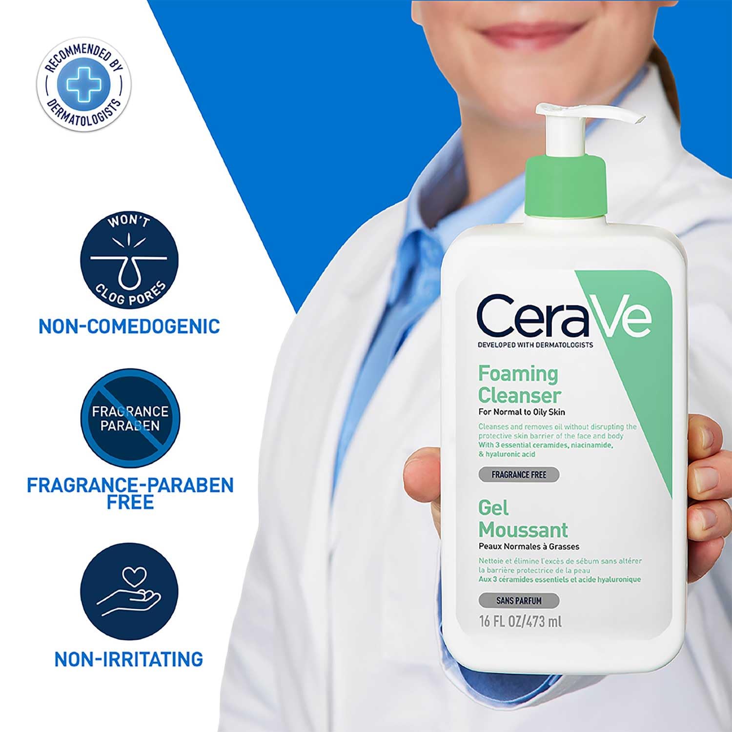 CeraVe Foaming Cleanser For Normal To Oily Skin (473ml) - Dermatologist-Developed Facewash | Non-Comedogenic And Fragrance-Free Cleansers For Acne-Prone Skin cleansing foam from cerave