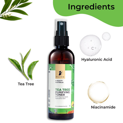 Pilgrim Tea Tree & 2% Niacinamide face toner for oily skin, acne & blemish prone skin | Toner for open pores tightening, pore cleansing & glowing skin | Women & Men | 100 ml toner from Pilgrim