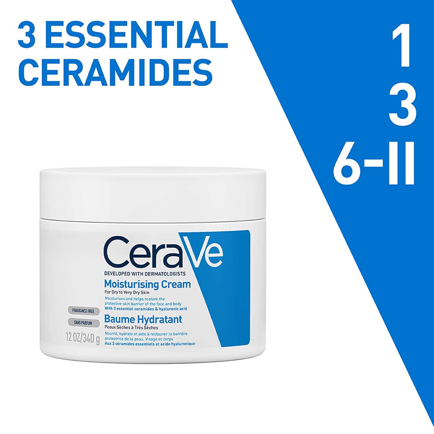 CeraVe Moisturizing Cream For Dry To Very Dry Skin (340gm) - Formulated with 3 Essential Ceramides And Hyaluronic Acid | Non-Comedogenic Moisturizer For Face and Body Face Cream from cerave