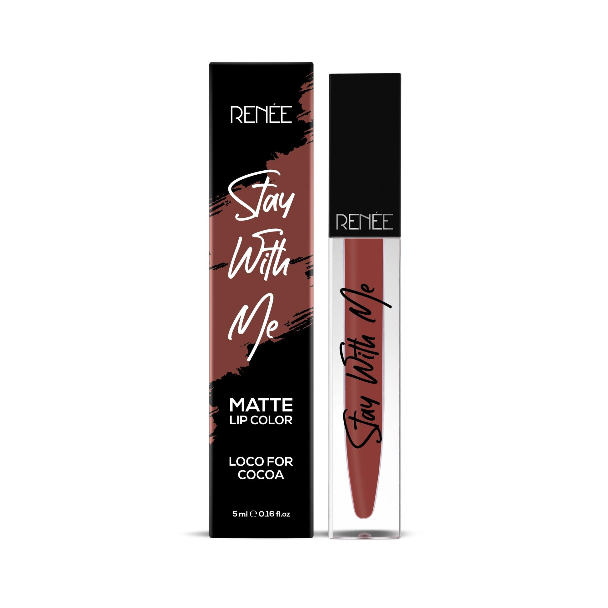 RENEE Stay With Me Matte Lip Color - Loco For Cocoa 5ml| Long lasting, Light Weight & Non Transfer Formula| Water & Smudge Proof  from RENEE