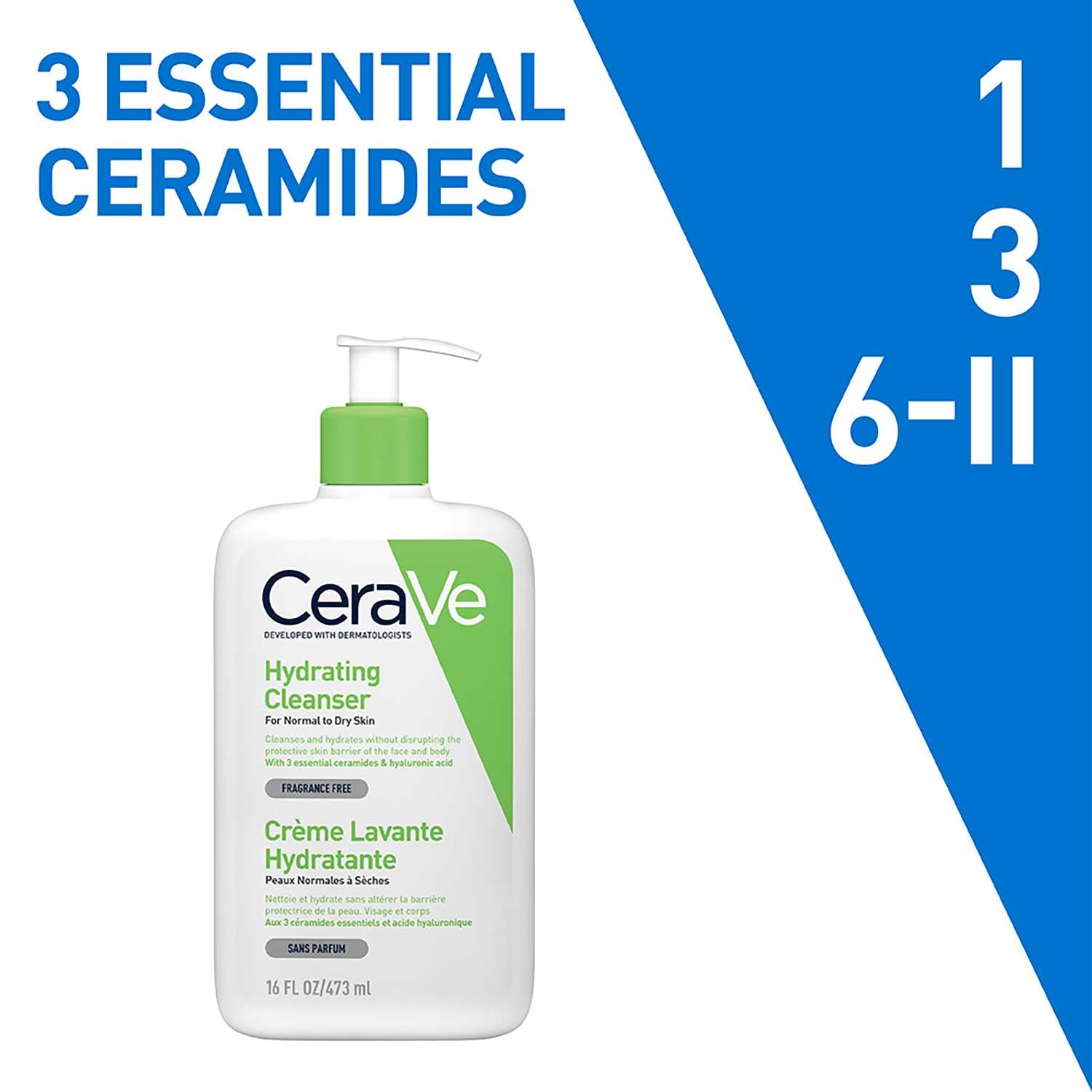 CeraVe Hydrating Cleanser For Normal To Dry Skin (473ml) - Non-Foaming Face Wash with Hyaluronic Acid And Ceramides | Non-Comedogenic, Non-Irritating And Fragrance-Free Cleanser face Wash from cerave