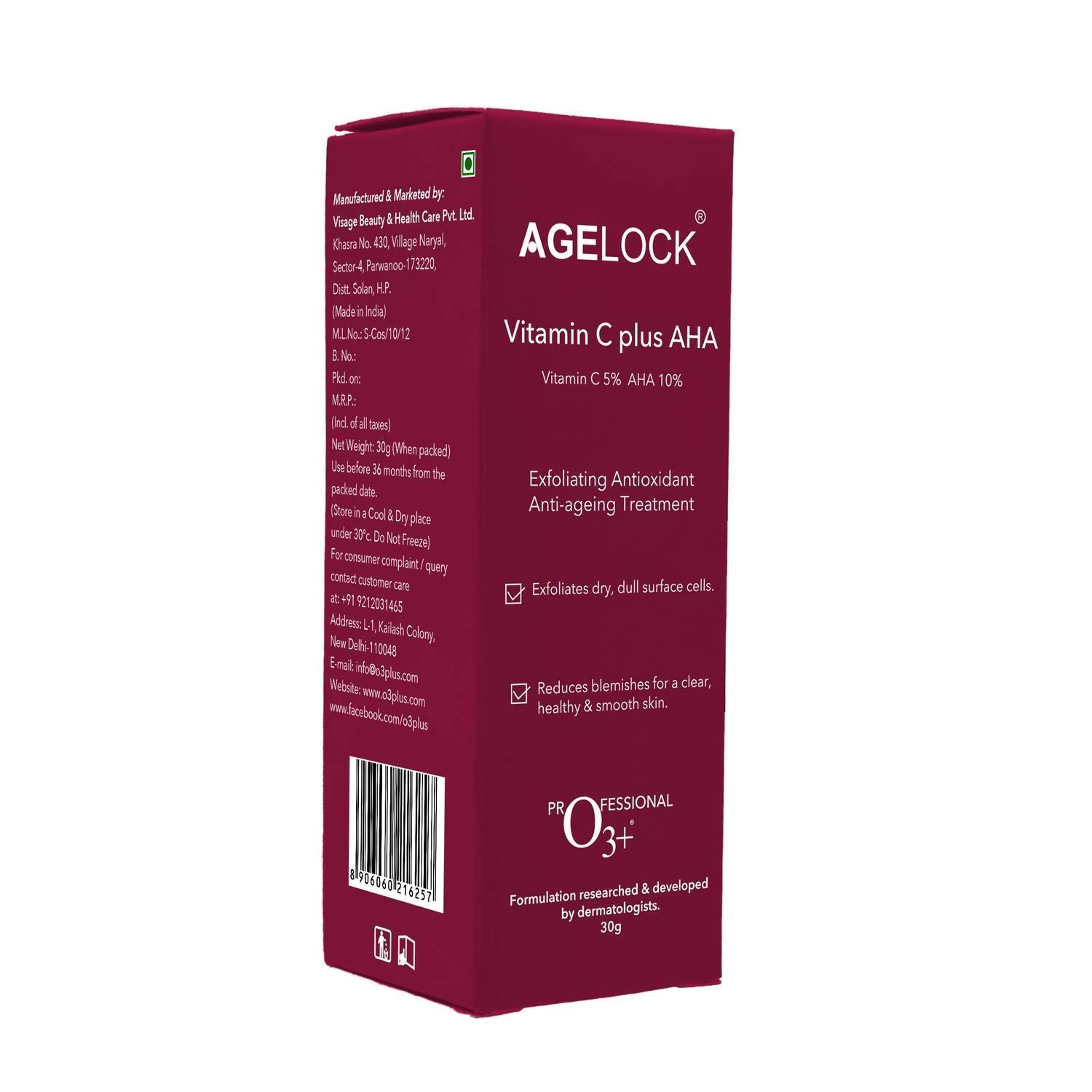 O3+ Agelock Vitamin C AHA Serum For Face Exfoliating, Antioxidant, Anti-Ageing, Blemish-Free & Youthful Skin, 30G  from O3+