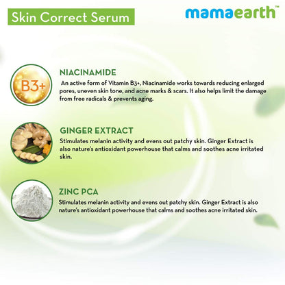 Mamaearth Skin Correct Face Serum Acne Scars Removal Cream With Niacinamide & Ginger Extract, 30ml  from Mamaearth