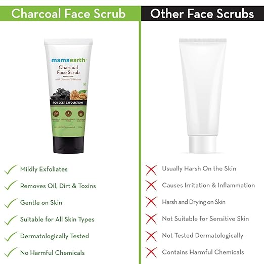 Mamaearth Charcoal Face Scrub for Oily and Normal skin, with Charcoal and Walnut for Deep Exfoliation - 100g Face Scrub from mamaearth