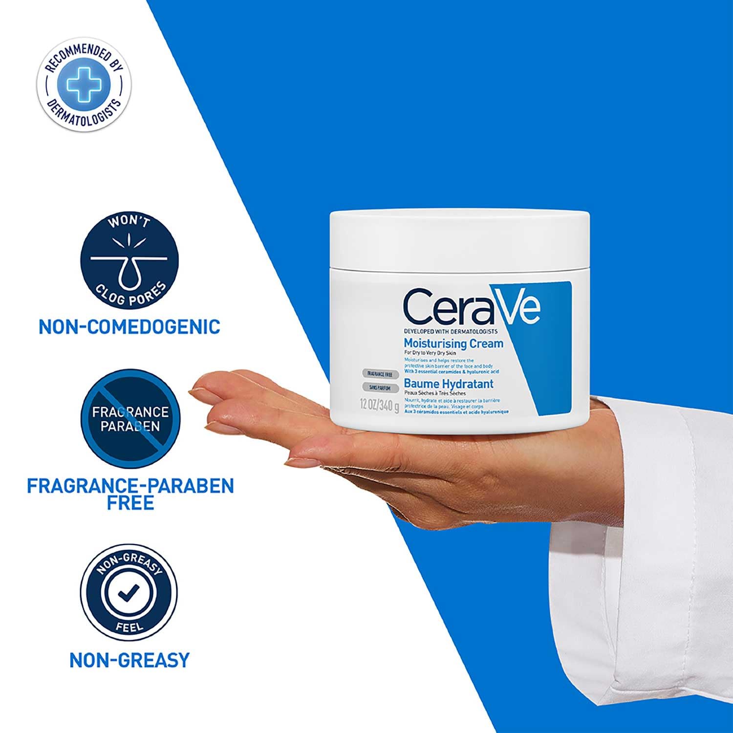 CeraVe Moisturizing Cream For Dry To Very Dry Skin (340gm) - Formulated with 3 Essential Ceramides And Hyaluronic Acid | Non-Comedogenic Moisturizer For Face and Body Face Cream from cerave