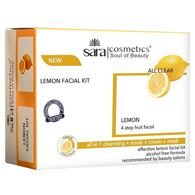 SARA Lemon 4-Step Fruit Facial kit All in 1 ( cleansing + Scrub + Cream + Mask ) Face pack 200gm | Suitable For All Skin Types cleanser from SARA BEAUTY