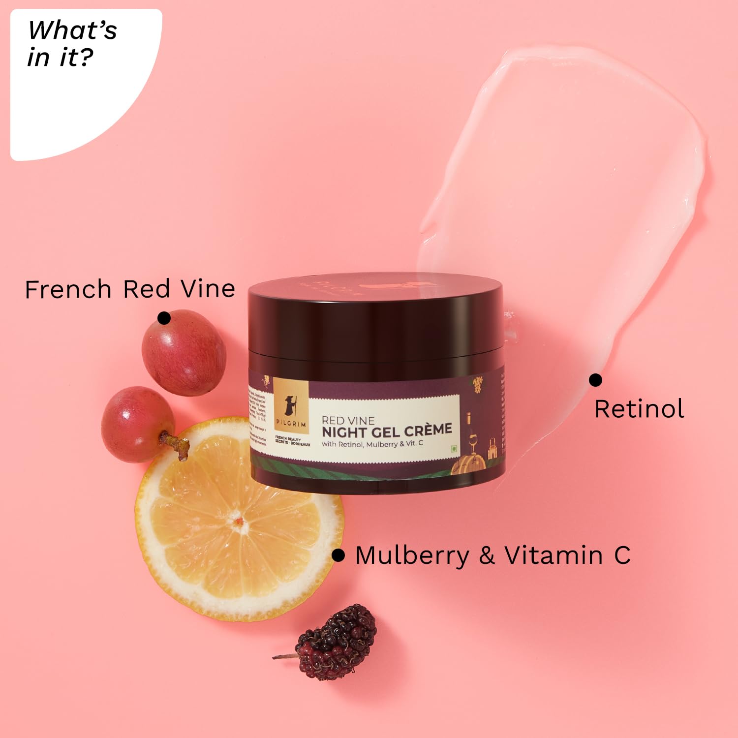 PILGRIM French Red Vine Anti Aging Night Cream for women with Retinol, Mulberry & Vitamin C For Glowing Skin & Skin Repair| Retinol Night cream for oily, dry & sensitive skin|Anti aging cream|50g night cream from Pilgrim