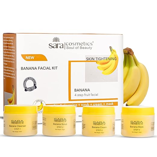 Sara 4 Step Banana Facial Kit For Brightening And Nourishing Skin | All in 1 (cleansing + scrub + cream + mask ) | Suitable for All Skin Type ,(4 x 50 gm) cleanser from SARA BEAUTY
