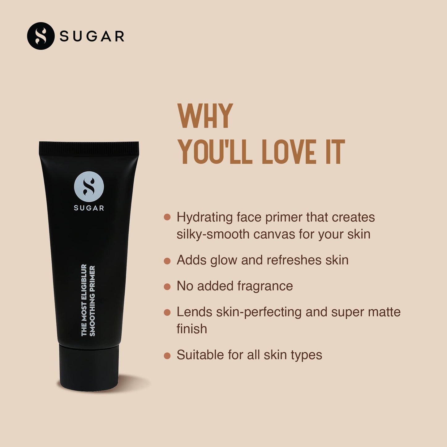 SUGAR Cosmetics - The Most Eligiblur - Smoothing Primer - Full Coverage Primer with Super Matte Finish, Cream Finish Primer, Suitable for All Skin Types  from SUGAR Cosmetics