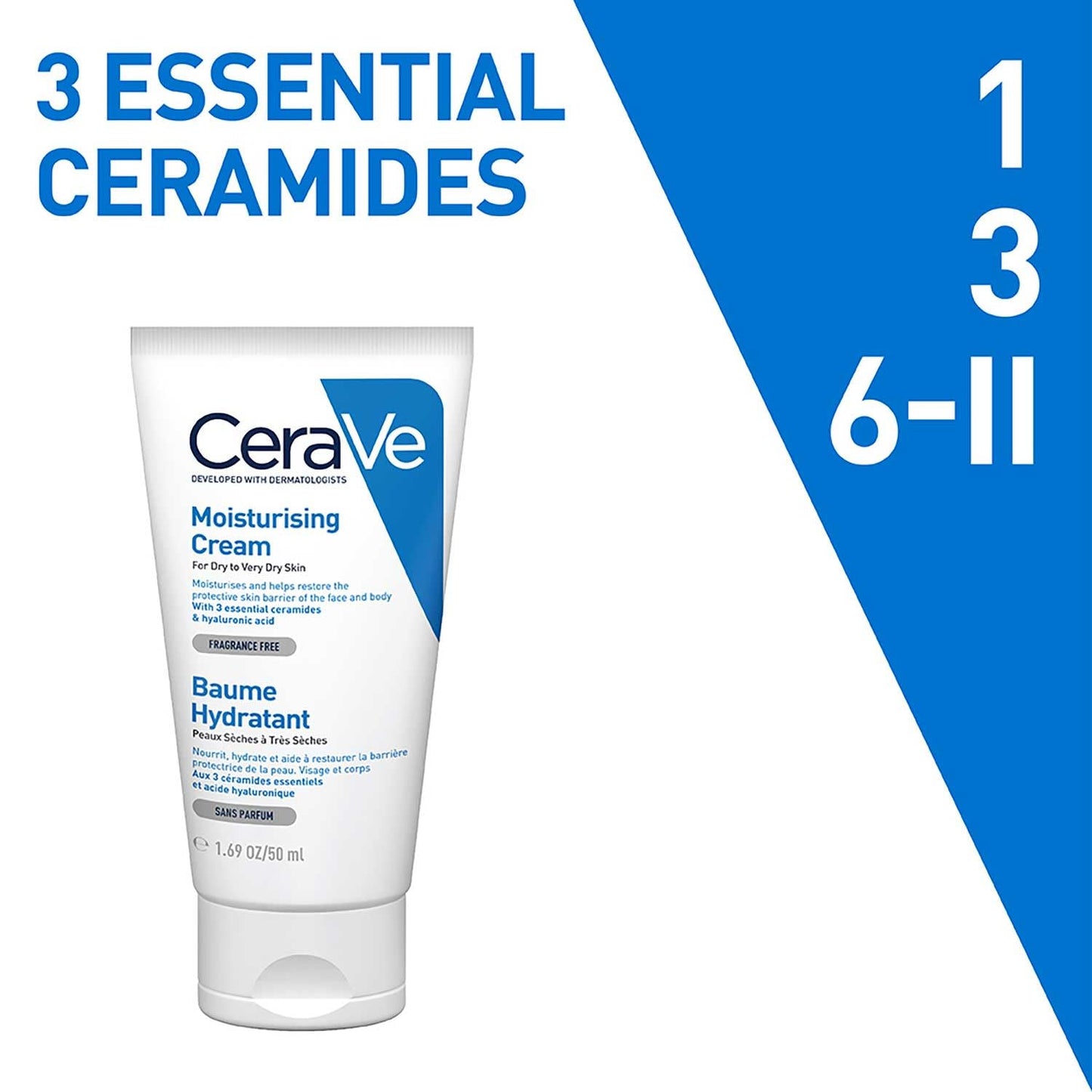 CeraVe Moisturizing Cream For Dry To Very Dry Skin (50ml) - Formulated with 3 Essential Ceramides And Hyaluronic Acid | Non-Comedogenic Moisturizer For Face and Body Face Cream from cerave