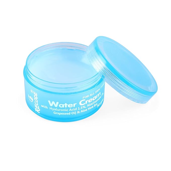 Recode Water Cream With Hyaluronic Acid 1.5% Grape Seed Oil & Aloe Vera Ext., Mineral Oil & Paraben Free, For All Skin Types, 50 Gm Face Cream from Recode