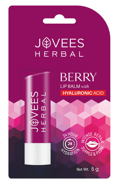 Jovees Herbal Berry Lip Balm with Hyaluronic Acid | 24 Hour Hydration | Rejuvenates Dry and Chapped Lips | Gives Soft & Supple Lips 5g  from JOVEES