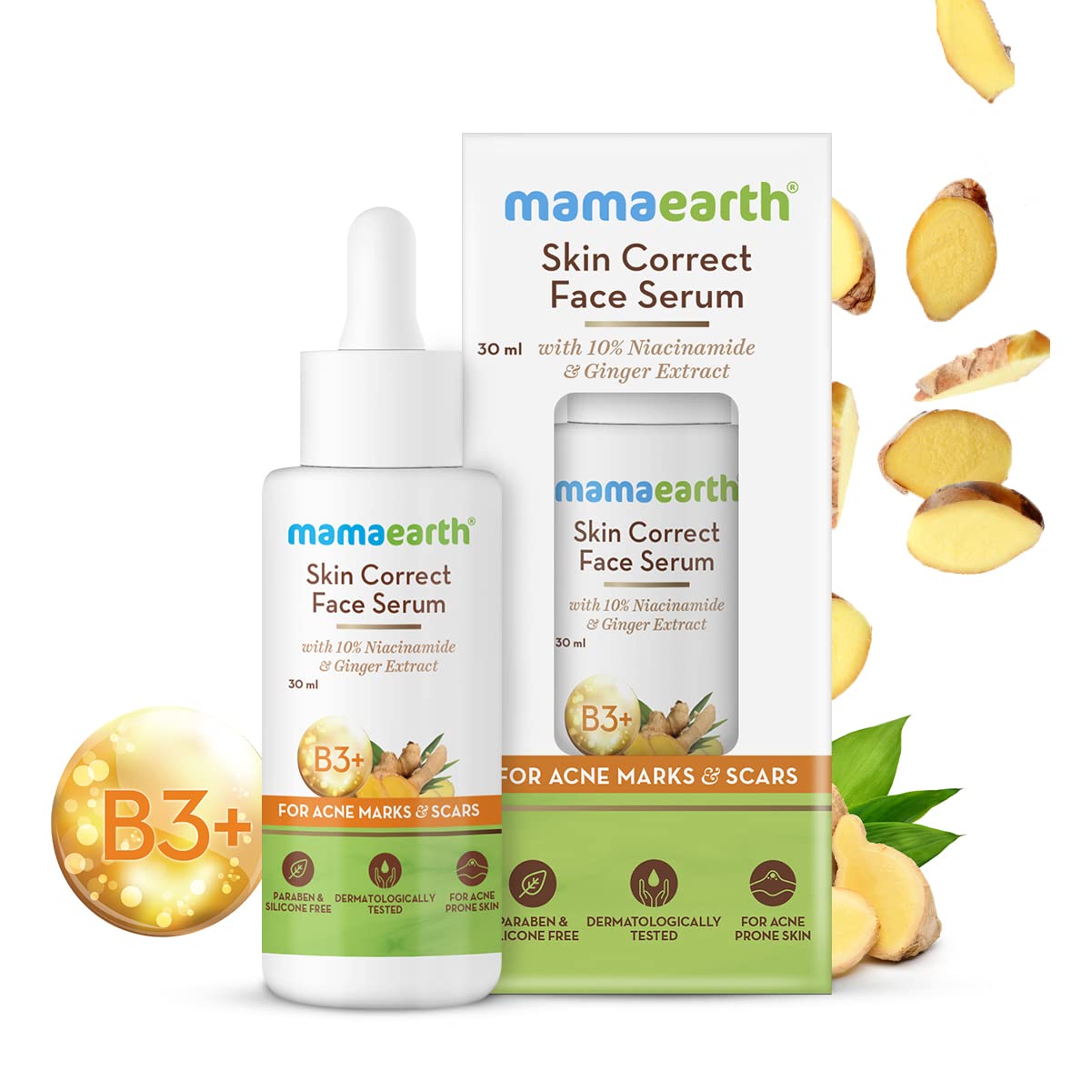 Mamaearth Skin Correct Face Serum Acne Scars Removal Cream With Niacinamide & Ginger Extract, 30ml  from Mamaearth