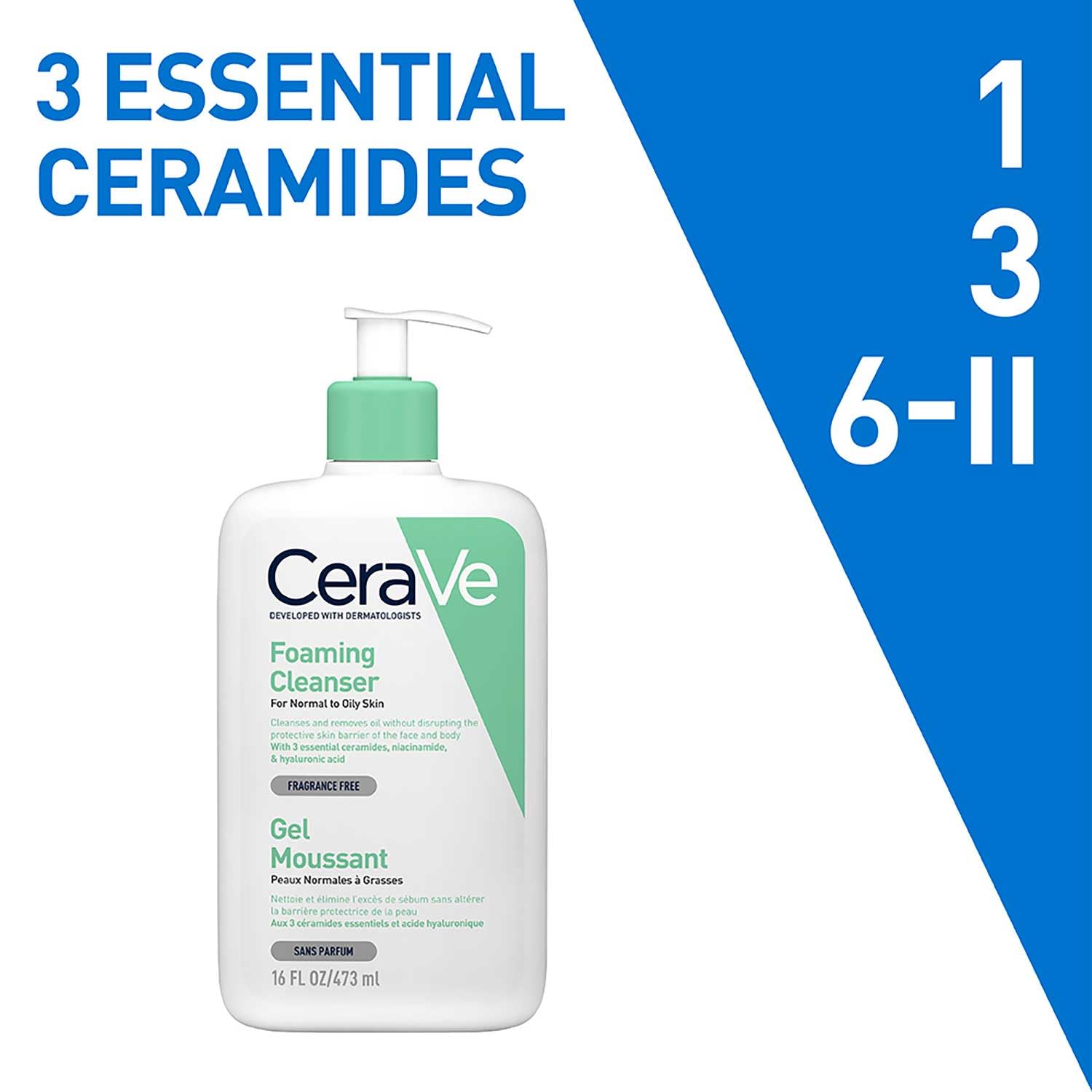 CeraVe Foaming Cleanser For Normal To Oily Skin (473ml) - Dermatologist-Developed Facewash | Non-Comedogenic And Fragrance-Free Cleansers For Acne-Prone Skin cleansing foam from cerave