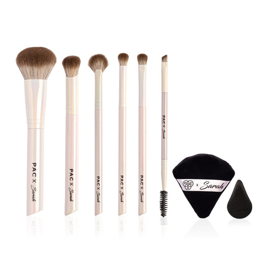 PAC X Sarah Dare to Dream Brush Kit for Face Makeup | 8 IN 1 for All Makeup Needs | Finest Brushes for Makeup Routine | With Sponge and Powder Puff | Travel-Friendly Kit | Contains Pouch  from PAC