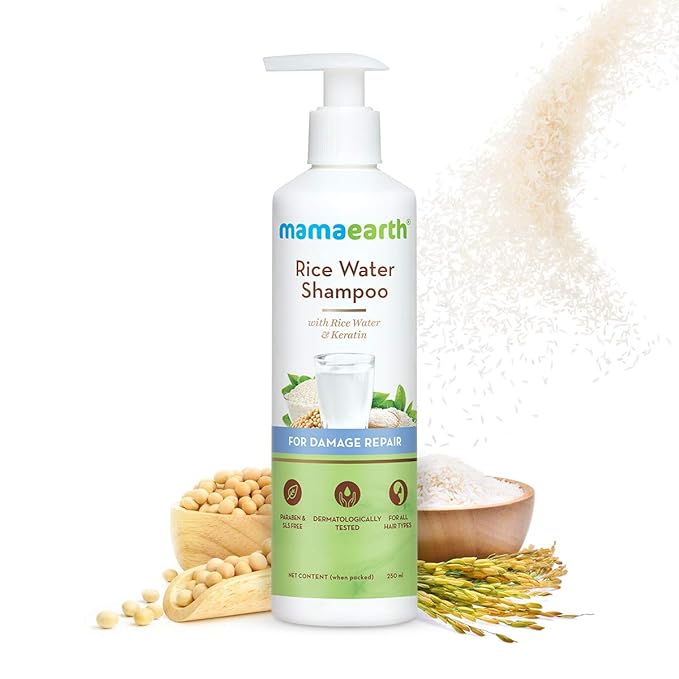 Mamaearth Rice Water Shampoo with Rice Water & Keratin For Damage Repair - 250 ml Reduces Split Ends | Prevents Breakage Shampoo from mamaearth