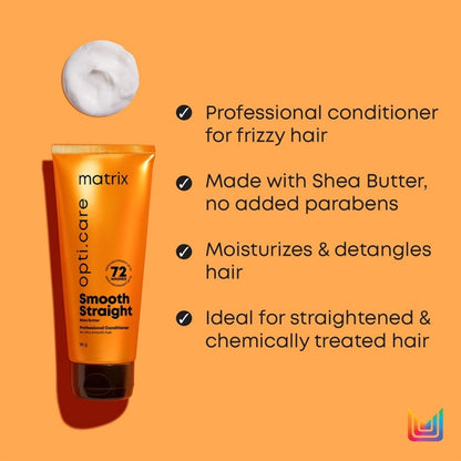 Matrix Opti.Care Professional Shampoo and Conditioner Combo for Salon Smooth Straight Hair | Control Frizzy Hair for up to 4 Days | With Shea Butter | No Added Parabens (200 ml + 98 g) shampoo and conditioner from Matrix