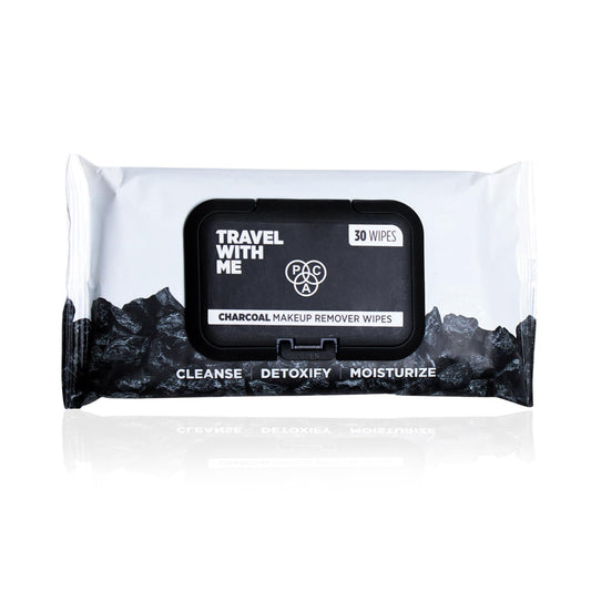 PAC Travel With Me Charcoal Wet Wipes for Face with Charcoal powder, Vitamin E & Glycerin | Cleansing and Hydrating Facial Wipes | Moisturizing Makeup Remover for Oily & Combination Skin | 30 Wipes  from PAC