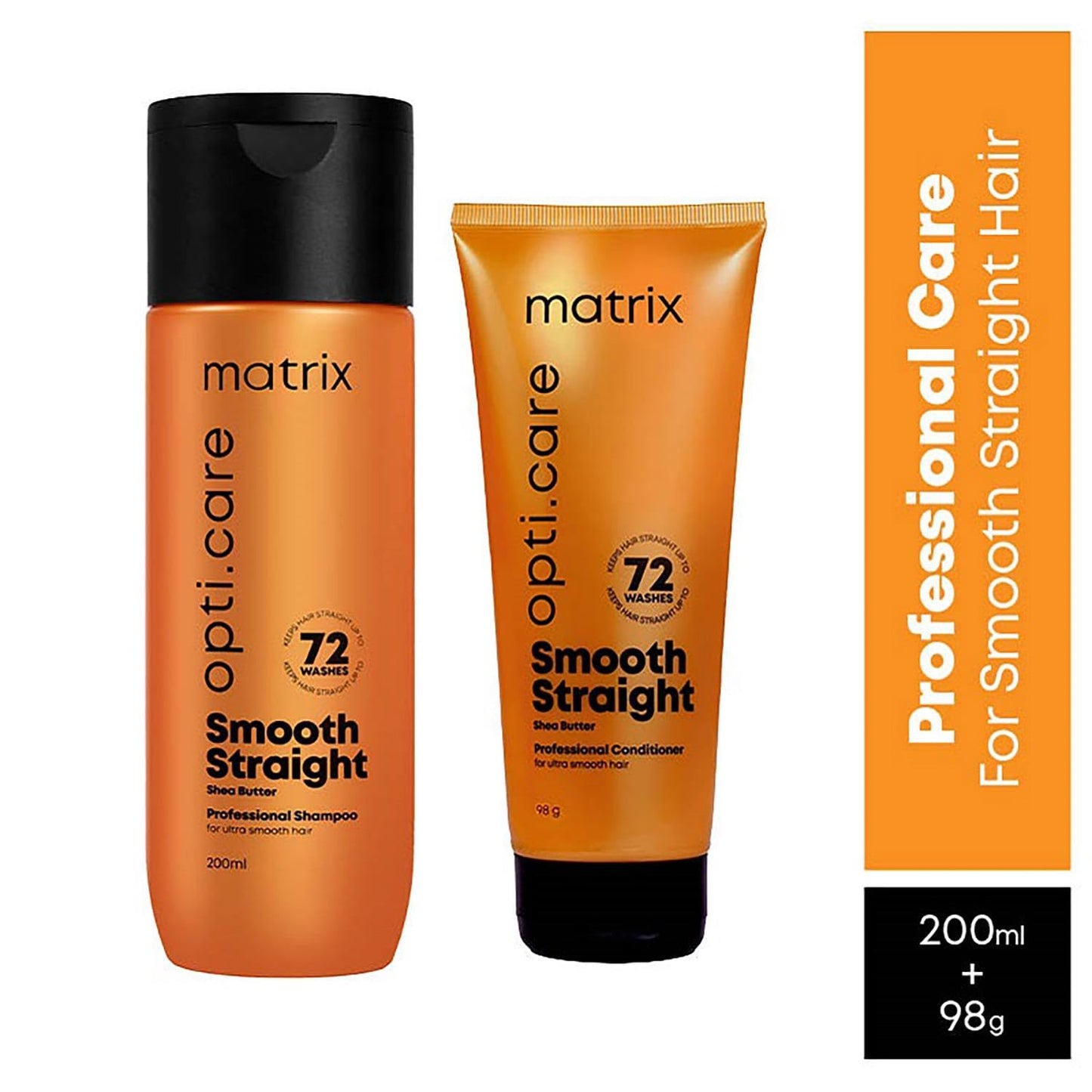 Matrix Opti.Care Professional Shampoo and Conditioner Combo for Salon Smooth Straight Hair | Control Frizzy Hair for up to 4 Days | With Shea Butter | No Added Parabens (200 ml + 98 g) shampoo and conditioner from Matrix