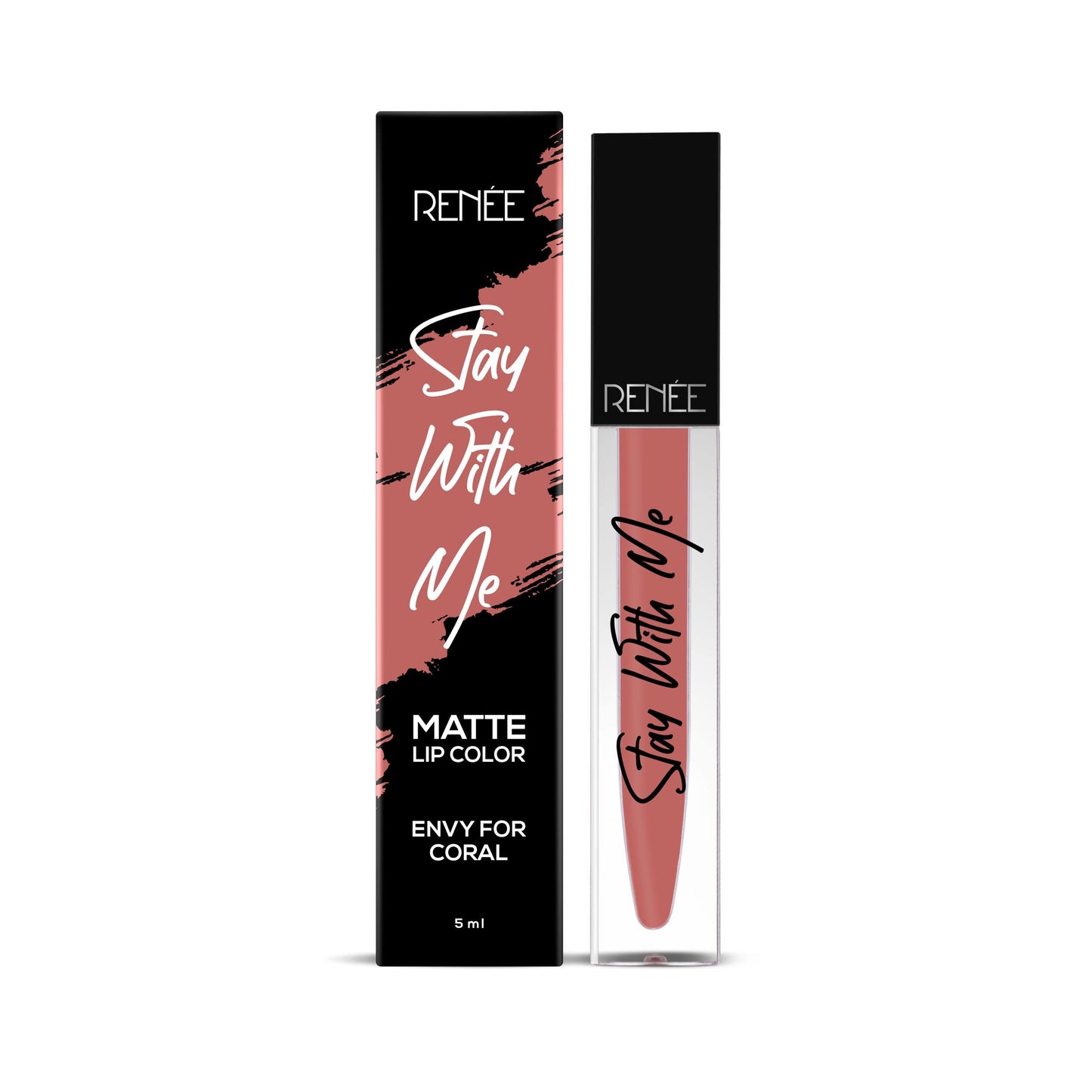 RENEE Stay With Me Matte Lip Color, Long Lasting, Non Transfer, Water & Smudge Proof, Light Weight Liquid Lipstick, Envy for Coral, 5ml  from RENEE