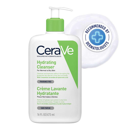 CeraVe Hydrating Cleanser For Normal To Dry Skin (473ml) - Non-Foaming Face Wash with Hyaluronic Acid And Ceramides | Non-Comedogenic, Non-Irritating And Fragrance-Free Cleanser face Wash from cerave