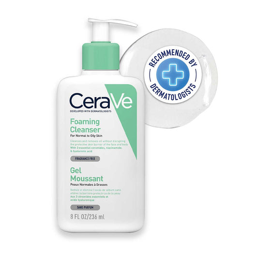 CeraVe Foaming Cleanser For Normal To Oily Skin (236ml) - Dermatologist-Developed Facewash | Non-Comedogenic And Fragrance-Free Cleansers For Acne-Prone Skin cleansing foam from cerave