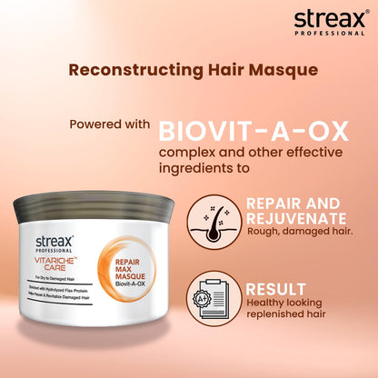 Streax Professional Vitariche Care Repair Max Masque Biovit-A-OX, 200g  from Streax