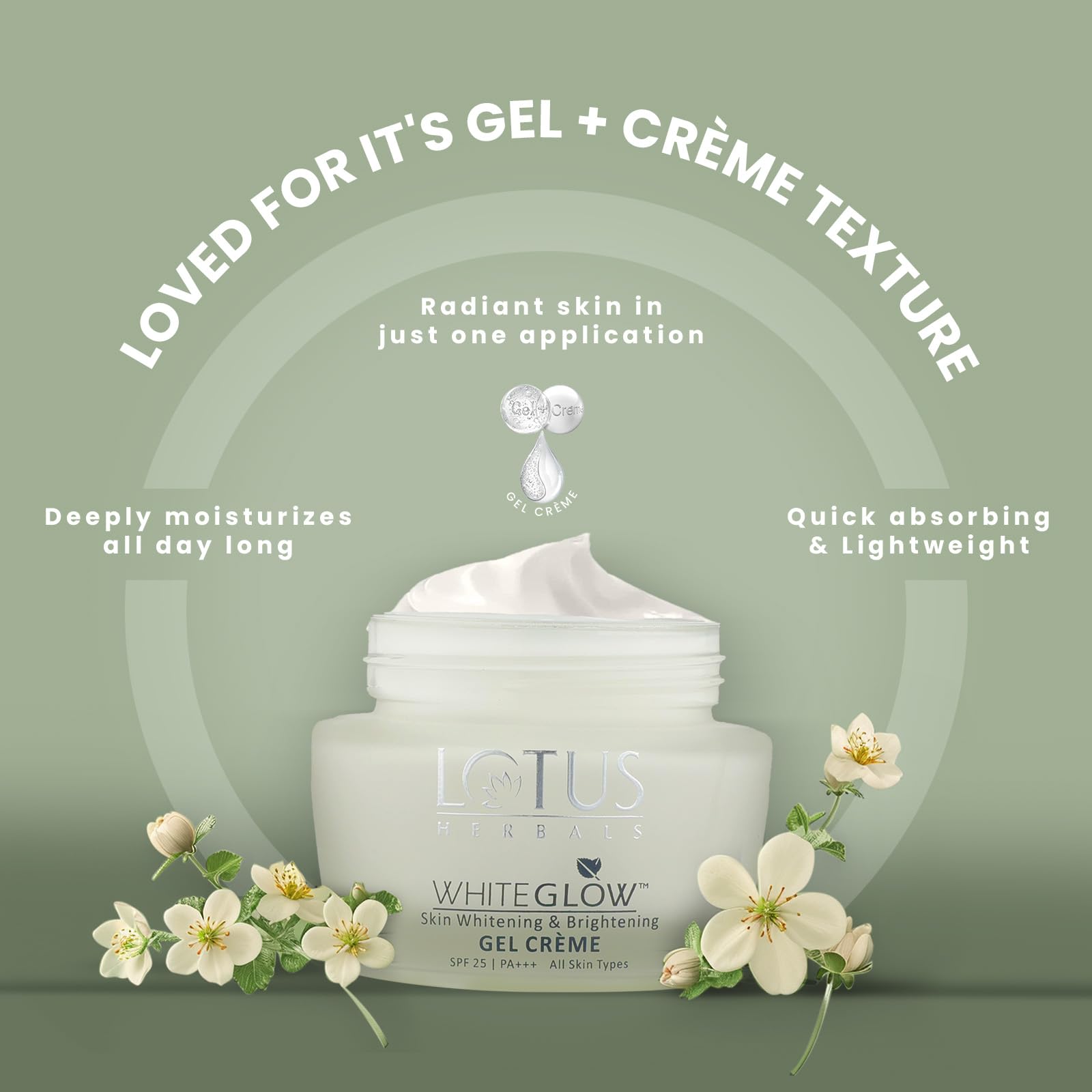 Lotus Herbals WhiteGlow Skin Brightening Gel Crème I Gives radiant skin in 7 days I Gel+Crème Formula I Reduces dark spots I Non-Oily Hydration I SPF25 PA+++ I Suits all skin types I 40g  from Lotus