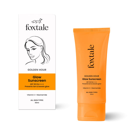 Foxtale Glow Sunscreen SPF 50 PA++++ Lightweight with Vitamin C and Niacinamide | Fast Absorbing | UVA and UVB filters Prevents Tanning | No White Cast | Non-Greasy | For Men & Women | All Skin Types - 50 ml sunscreen from FoxTale