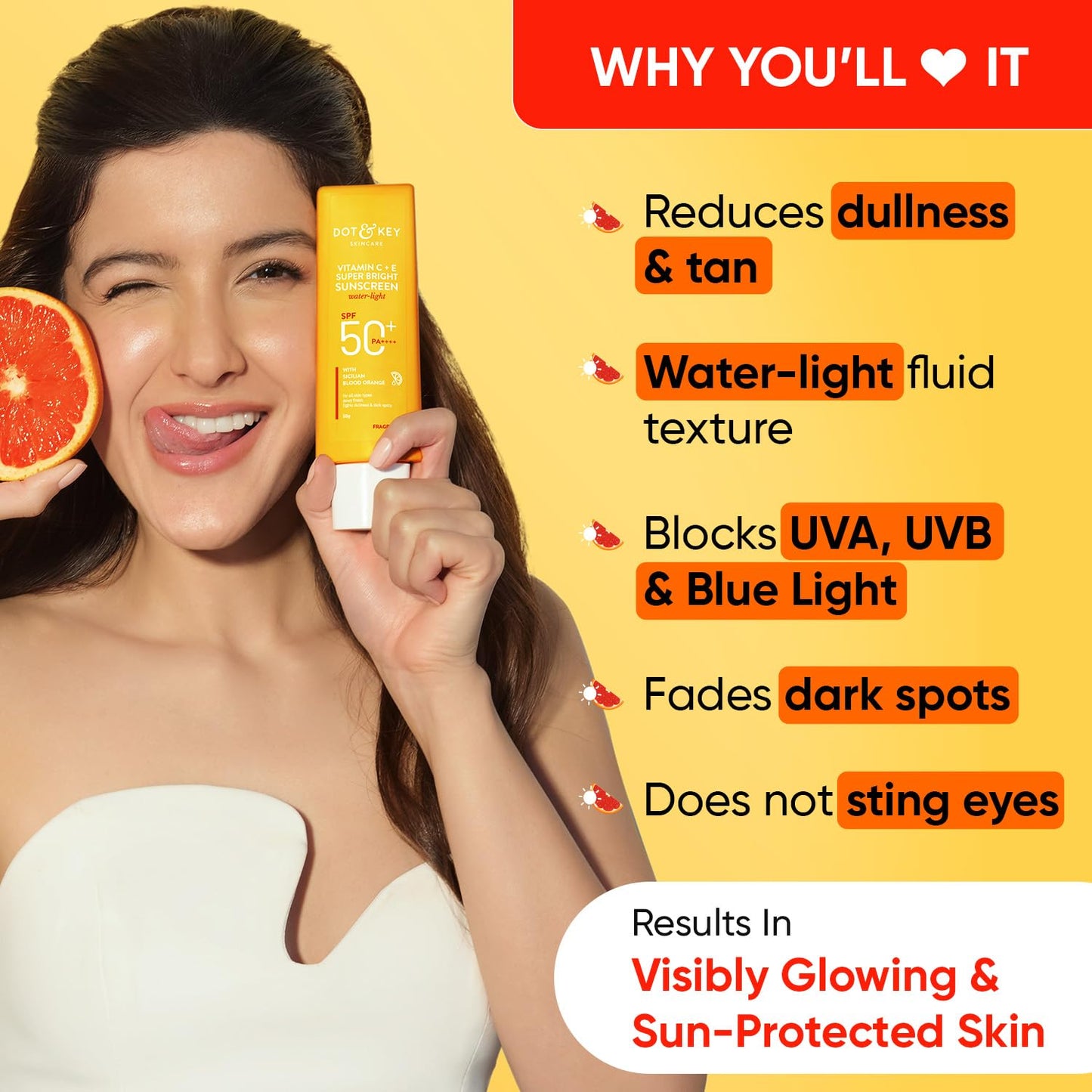 DOT & KEY Vitamin C + E Super Bright Sunscreen Spf 50|Water-Light,UVA/UVB & Blue Light Protection|For Even Toned & Glowing Skin|With Liquid Spf 50+++|No White Cast,|For All Skin Types|50G,Pack Of 1 sunscreen from DOT & KEY