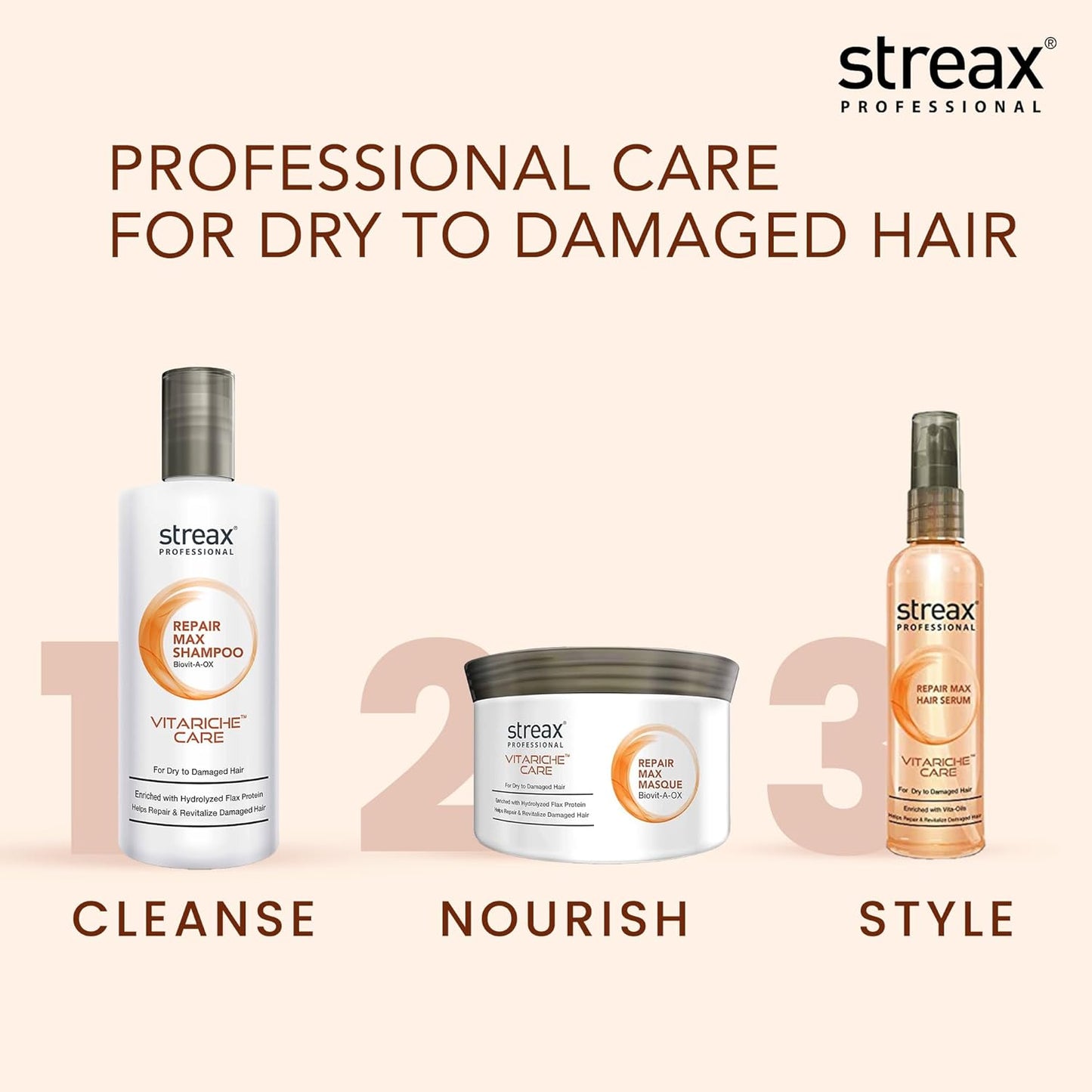 Streax Professional Pro Vitariche Repair Max Shampoo, 300Ml  from Streax Professional