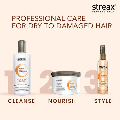 Streax Professional Vitariche Care Repair Max Hair Serum For Men & Women | Helps Repair & Rejuvenate Dry & Damaged Hair | Provides Softer, Nourished & Healthier Hair | For Dry To Damaged Hair, 100 ml  from Streax Professional