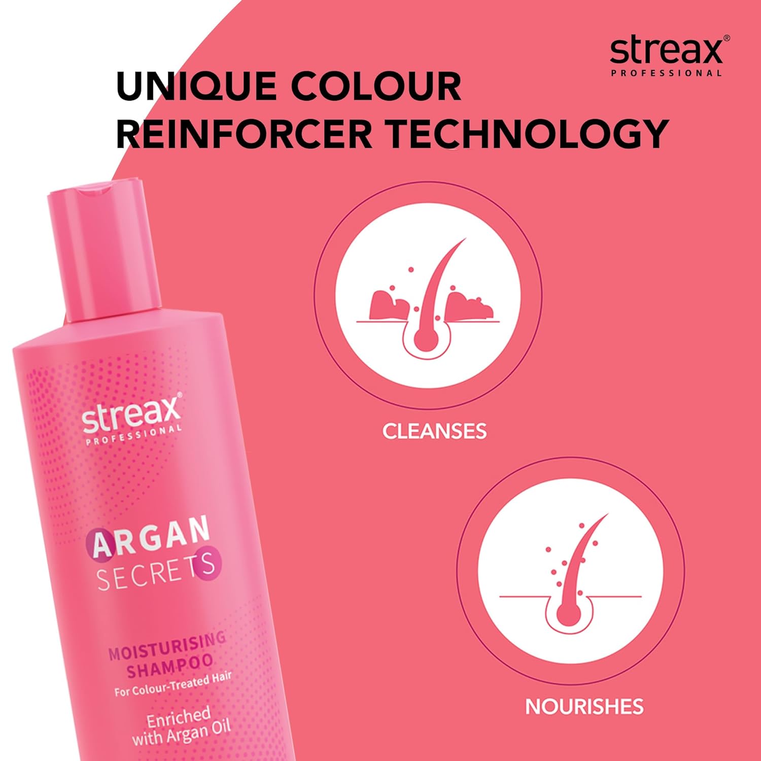 Streax Professional Argan Secrets MOISTURISING Shampoo for Women | Enriched with Argan Oil & UV Filter | Enhances Colour Retention | Cleanses & Nourishes Hair 300ml  from Streax Professional