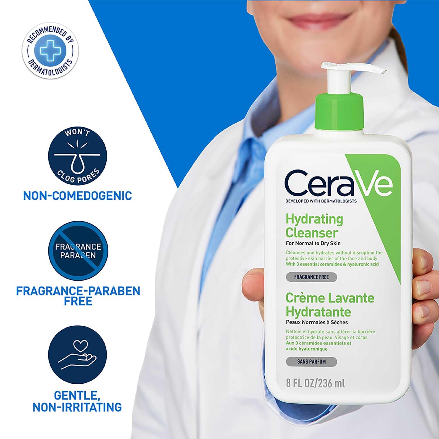 CeraVe Hydrating Cleanser For Normal To Dry Skin (236ml) - Non-Foaming Face Wash with Hyaluronic Acid And Ceramides | Non-Comedogenic, Non-Irritating And Fragrance-Free Cleanser Moisturizer from cerave