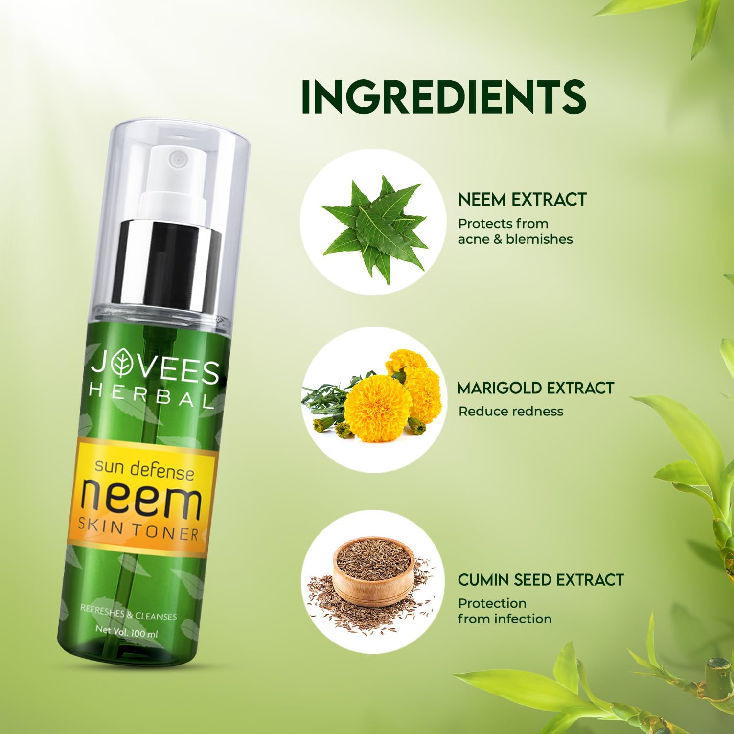 Jovees Herbal Neem Toner For Face, 100 ml | Skin Toner For Protection From Sun Damage & Tanning | All Skin Types | Paraben & Alcohol Free  from JOVEES