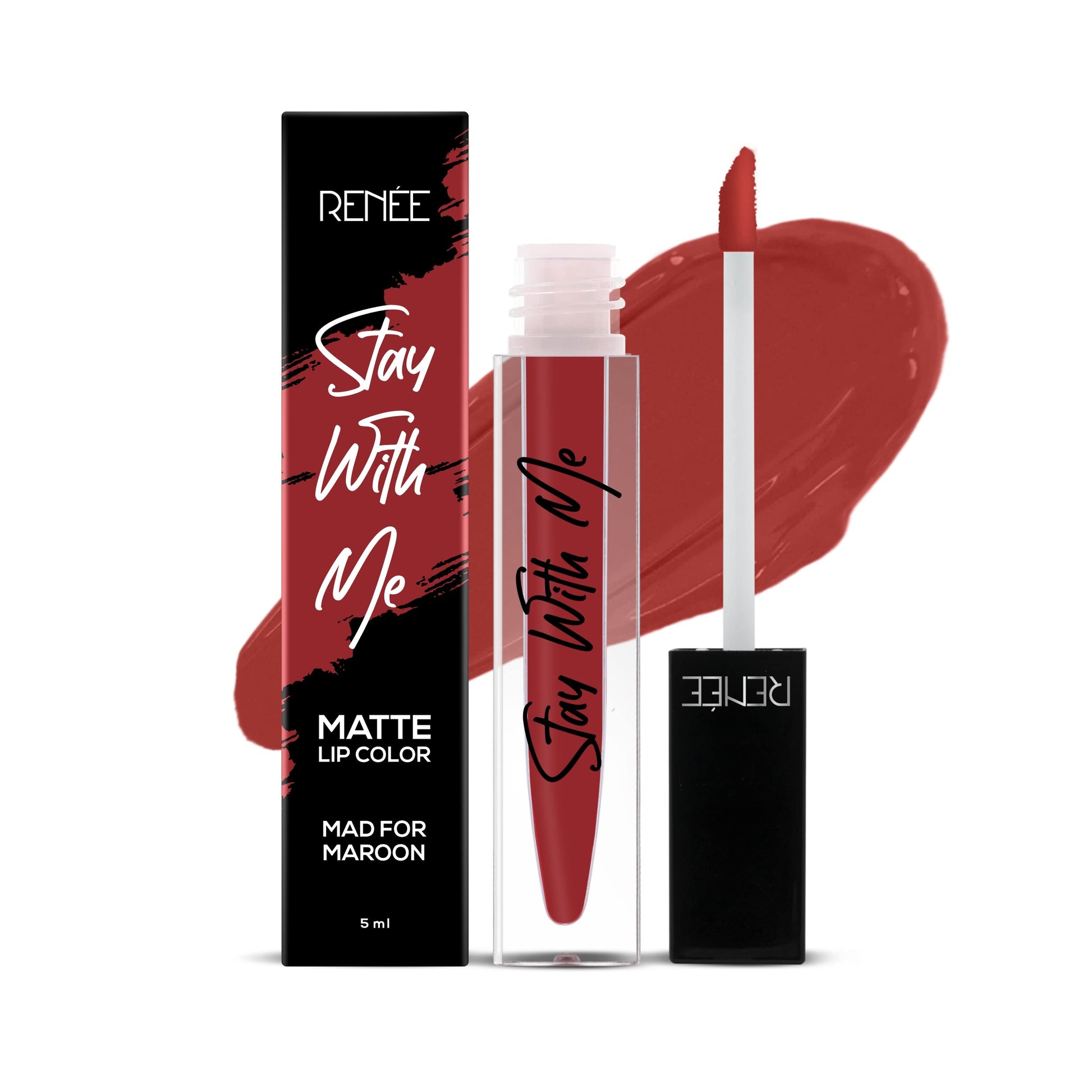 RENEE Stay With Me Matte Lip Color, Long Lasting, Non Transfer, Water & Smudge Proof, Light Weight Liquid Lipstick, Mad for Maroon, 5ml  from RENEE