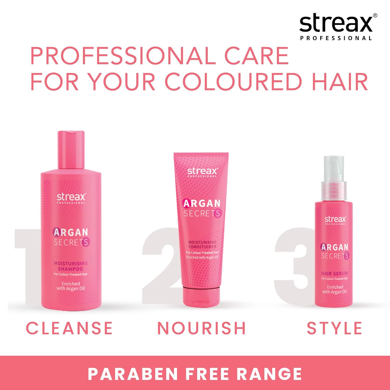 Streax Professional Argan Secrets MOISTURISING Shampoo for Women | Enriched with Argan Oil & UV Filter | Enhances Colour Retention | Cleanses & Nourishes Hair 300ml  from Streax Professional