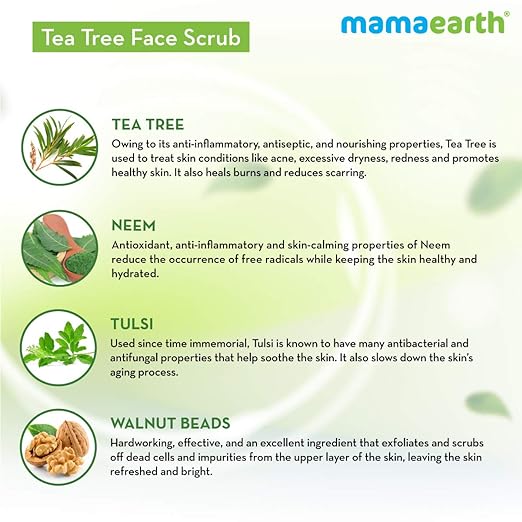 Mamaearth Tea Tree Face Scrub with Tea Tree and Neem for Skin Purification - 100g Face Scrub from mamaearth