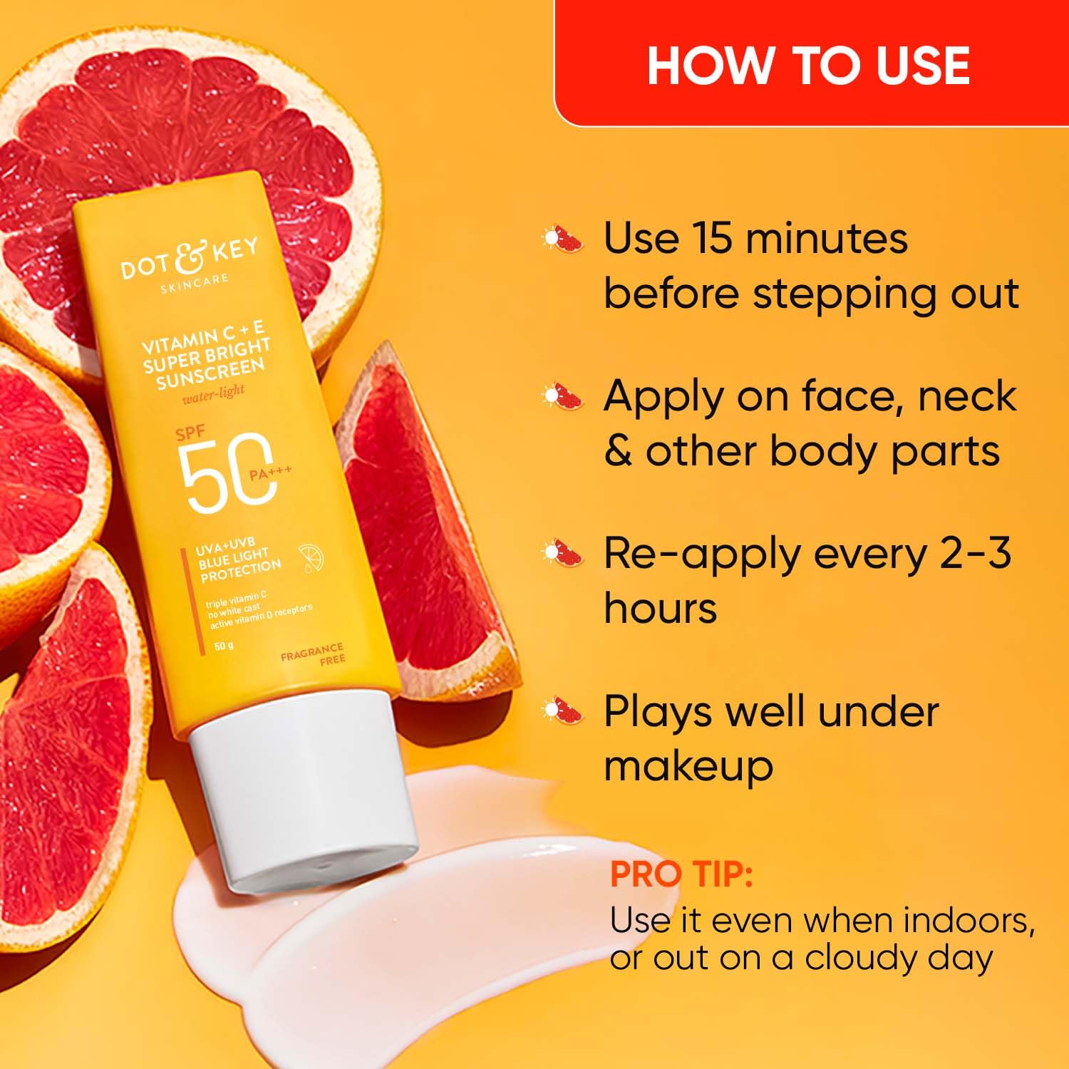 DOT & KEY Vitamin C + E Super Bright Sunscreen Spf 50|Water-Light,UVA/UVB & Blue Light Protection|For Even Toned & Glowing Skin|With Liquid Spf 50+++|No White Cast,|For All Skin Types|50G,Pack Of 1 sunscreen from DOT & KEY