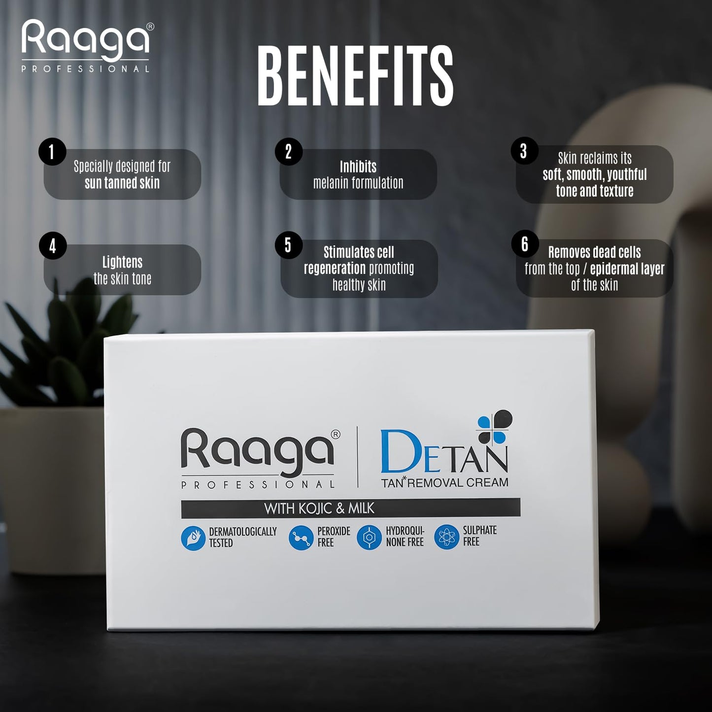 Raaga Professional De-Tan Pack | Tan Removal Cream with Kojic and Milk | Dermatologically Tested, Peroxide Free, Hydroquinone Free, Sulphate Free - 12g x 6 (72 gm)  from Raaga Professional