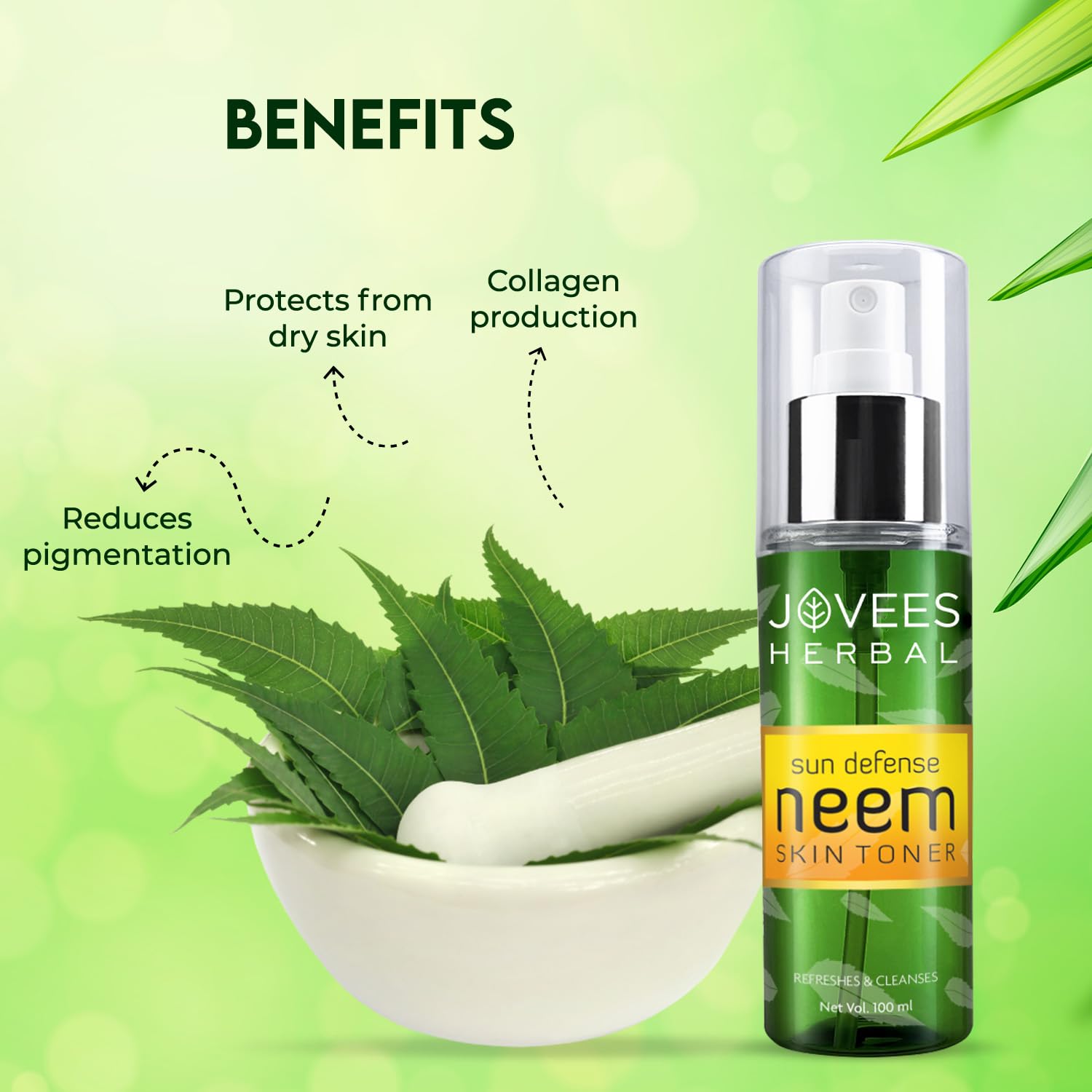 Jovees Herbal Neem Toner For Face, 100 ml | Skin Toner For Protection From Sun Damage & Tanning | All Skin Types | Paraben & Alcohol Free  from JOVEES