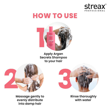Streax Professional Argan Secrets MOISTURISING Shampoo for Women | Enriched with Argan Oil & UV Filter | Enhances Colour Retention | Cleanses & Nourishes Hair 300ml  from Streax Professional