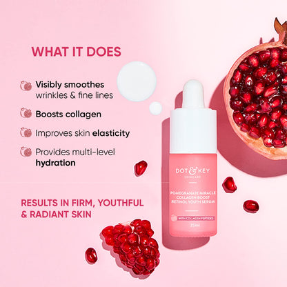 Dot & Key 0.9% Retinol Serum for Face with Pomegranate | Anti Aging Serum |Reduces Fine Lines & Wrinkles |Boosts Collagen |For Mature, Combination & Dry Skin |With Peptides & Vitamin E Infused | 25ml Face serum from dot & key