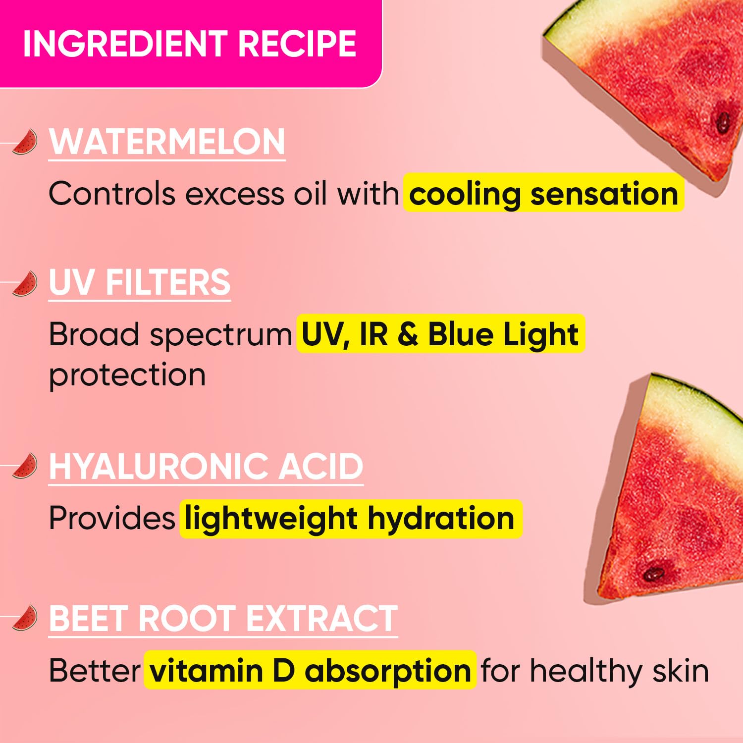 Dot & Key Watermelon Hyaluronic Cooling Sunscreen SPF 50 PA+++| for Oily, Normal & Combination Skin | UV + Blue Light Protection | Lightweight | No White Cast | Boosts Vitamin D Absorption | 50g sunscreen from DOT & KEY