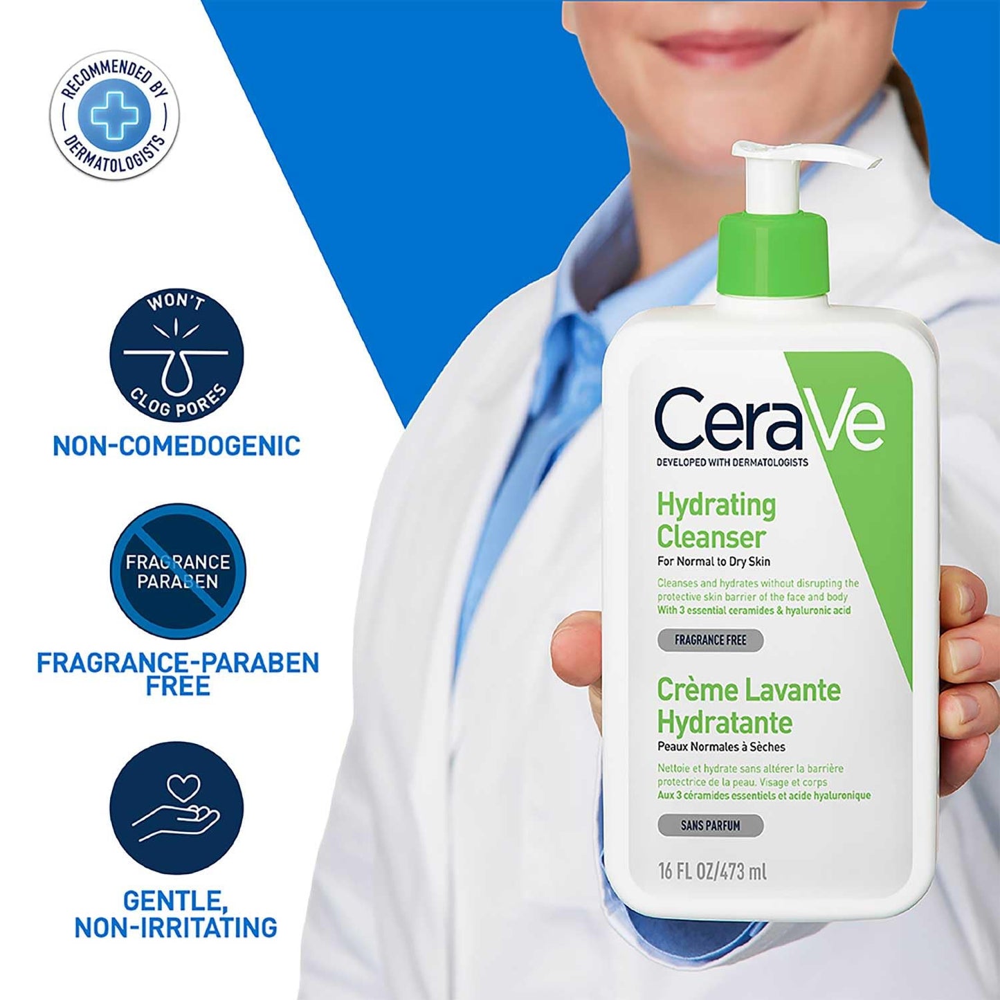 CeraVe Hydrating Cleanser For Normal To Dry Skin (473ml) - Non-Foaming Face Wash with Hyaluronic Acid And Ceramides | Non-Comedogenic, Non-Irritating And Fragrance-Free Cleanser face Wash from cerave