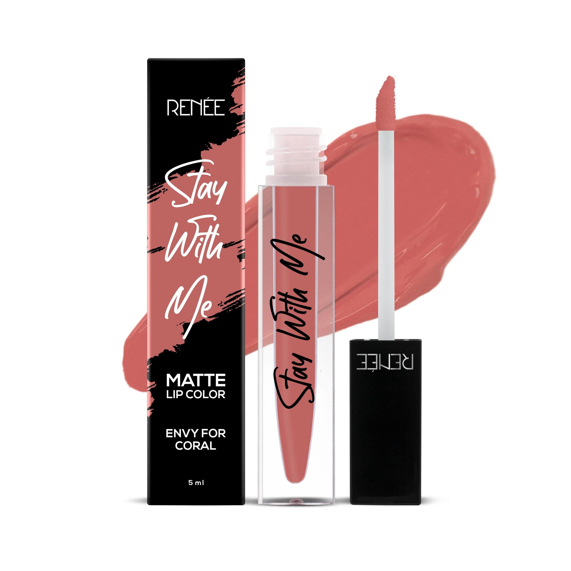 RENEE Stay With Me Matte Lip Color, Long Lasting, Non Transfer, Water & Smudge Proof, Light Weight Liquid Lipstick, Envy for Coral, 5ml  from RENEE