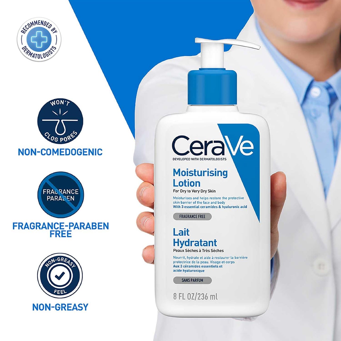 CeraVe Moisturizing Lotion For Dry Skin (236ml) - Formulated With 3 Essential Ceramides And Hyaluronic Acid | Non-Comedogenic, Oil Free And Fragrance-Free Body Lotion Moisturizer from cerave